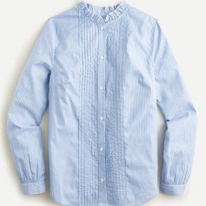 J.Crew Blue Ruffleneck tuxedo shirt in striped lightweight cotton poplin